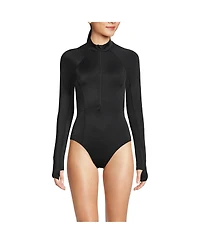 Lands' End Petite Tugless Long Sleeve Rash Guard One Piece Swimsuit