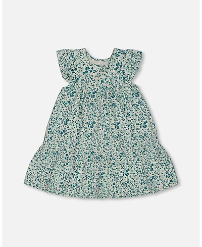 Deux par Toddler Girls Printed Organic Cotton Dress Small Turquoise Flowers - Toddler|Child