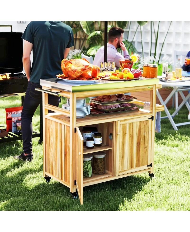 Outsunny Grill Cart, Kitchen Island with Storage Cabinets,
