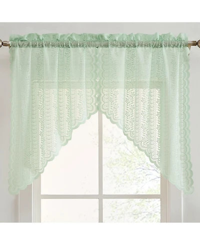 Hlc.me Sophia Floral Rod Pocket Lace Short Cafe Swags for Small Windows - 28 x 36 Inch Length (Seafoam Green Swags, Set of 2)