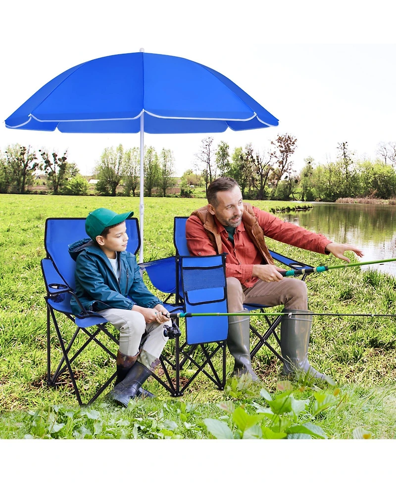 Portable Folding Picnic Double Chair With Umbrella