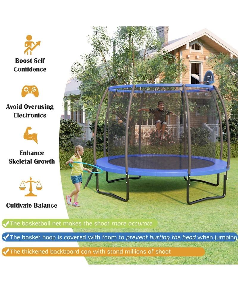 12 Feet Recreational Trampoline with Basketball Hoop