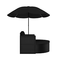 Patio Bed Outdoor Lounger Wicker Daybed with Parasol Poly Rattan