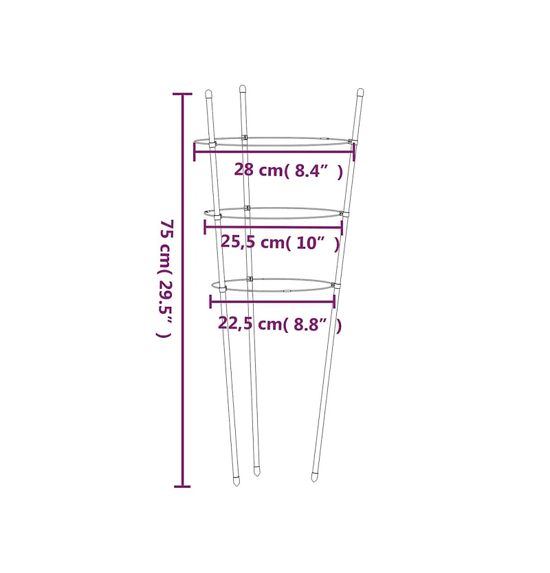 Garden Plant Supports with 3 Rings 5 pcs Green 29.5" Steel