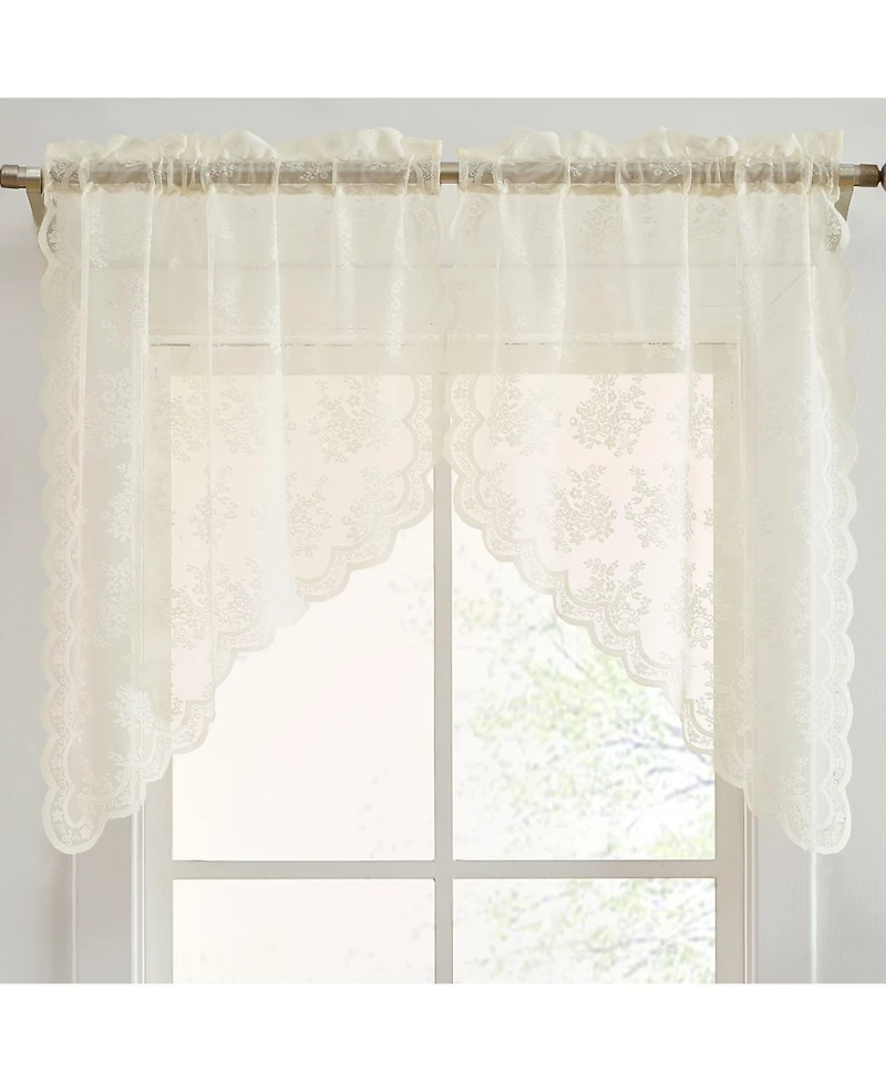 Hlc.me Jolene Floral Rod Pocket Lace Short Cafe Swags for Small Windows - 28 x 36 Inch Length ( Swags
