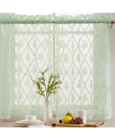 Hlc.Me Isabella Floral Rod Pocket Lace Semi Sheer Voile Short Cafe Tiers For Small Windows 28 X 24 Inch Length Seafoam Green Tiers Set Of 2