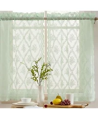 Hlc.Me Isabella Floral Rod Pocket Lace Semi Sheer Voile Short Cafe Tiers For Small Windows 28 X 24 Inch Length Seafoam Green Tiers Set Of 2
