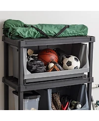 Iris Usa Medium Stackable Storage Bins Open Front, Heavy Duty Garage Organization, Gray