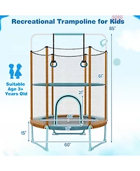 60" Trampoline with Gymnastic Bar and Rings for Kids