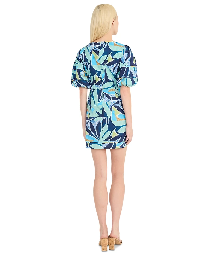 Donna Morgan Women's Puffed-Sleeve Graphic-Print Dress