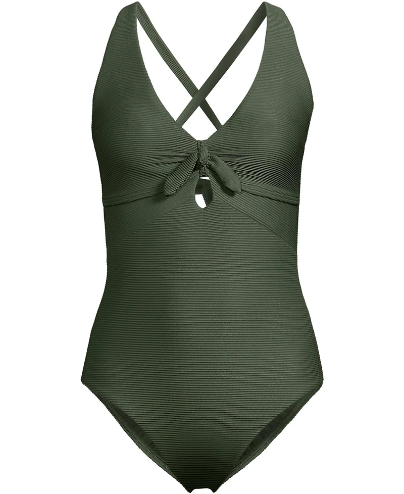 Lands' End Women's Ribbed Knot Front One Piece Swimsuit