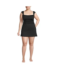 Lands' End Women's Smoothing Square Neck Ruched Swim Dress Swimsuit