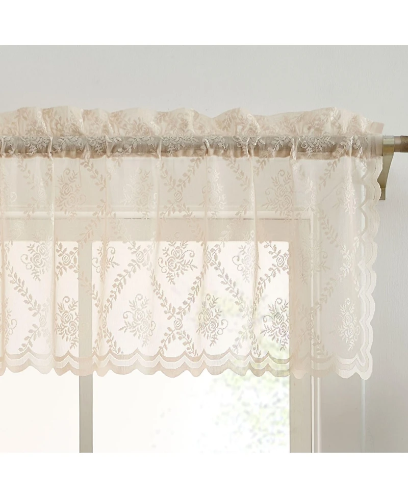 Hlc.me Isabella Floral Rod Pocket Lace Semi Sheer Voile Short Valance for Small Windows, Kitchen & Bathroom