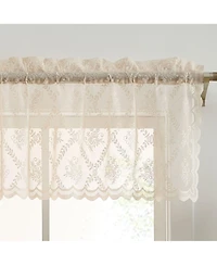 Hlc.me Isabella Floral Rod Pocket Lace Semi Sheer Voile Short Valance for Small Windows, Kitchen & Bathroom