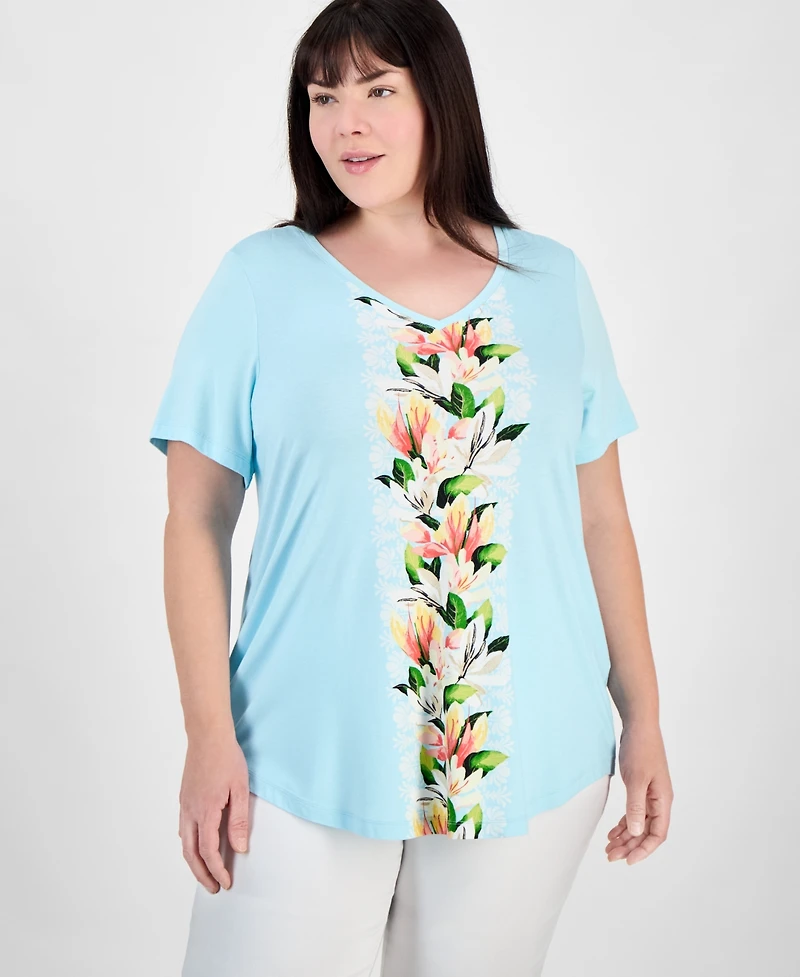 Jm Collection Plus V-Neck Short-Sleeve Top