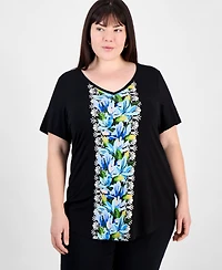 Jm Collection Plus V-Neck Short-Sleeve Top