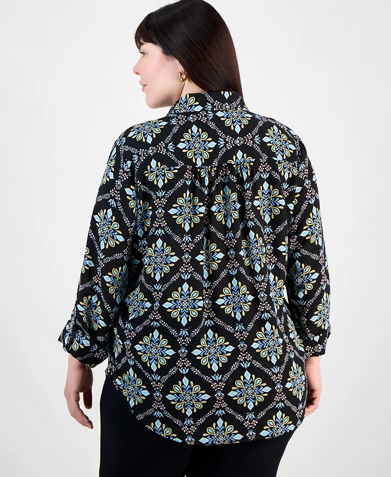 Jm Collection Plus Embellished-Placket Button-Front Shirt, Exclusively at Macy's