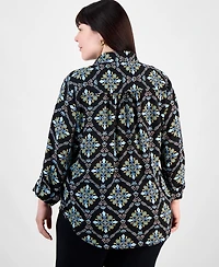 Jm Collection Plus Embellished-Placket Button-Front Shirt, Exclusively at Macy's