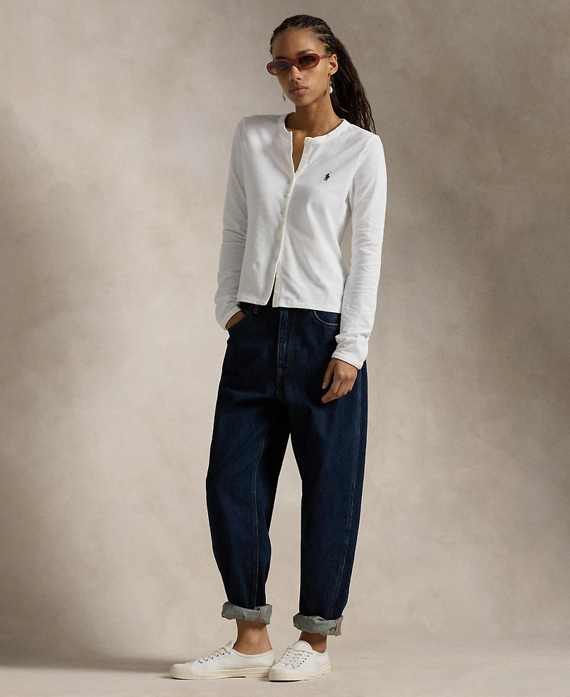 Polo Ralph Lauren Women's Stretch Mesh Cotton Crewneck Cardigan Top