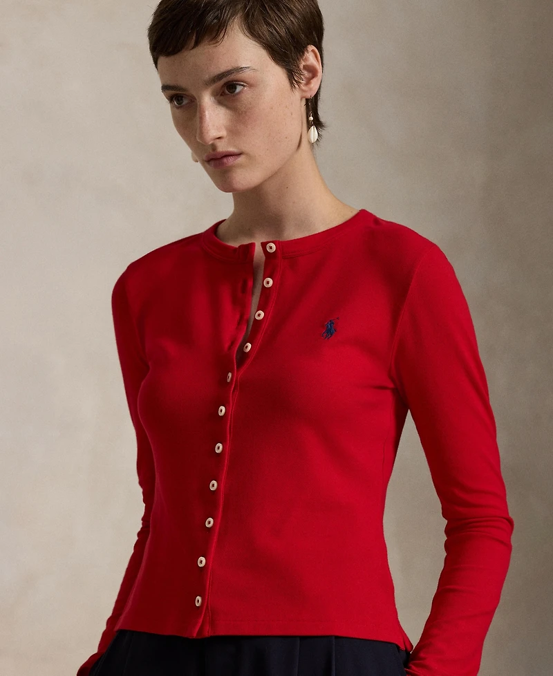 Polo Ralph Lauren Women's Stretch Mesh Cotton Crewneck Cardigan Top