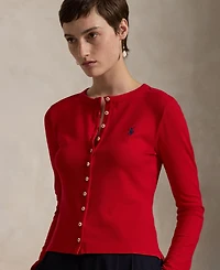 Polo Ralph Lauren Women's Stretch Mesh Cotton Crewneck Cardigan Top