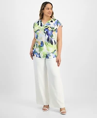Tahari Asl Plus Cowlneck Printed Top