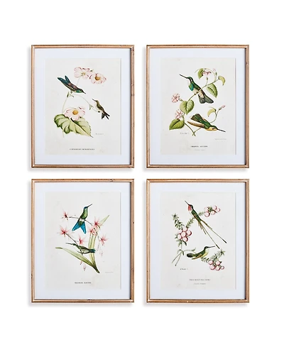 22.75"W x 1"D x 27.5"H Hummingbirds With Blush Blooms Framed Wall Art Set of 4