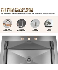 Casainc 33" L x 22" W Single Bowl Stainless Steel Topmount Kitchen Sink with Accessories