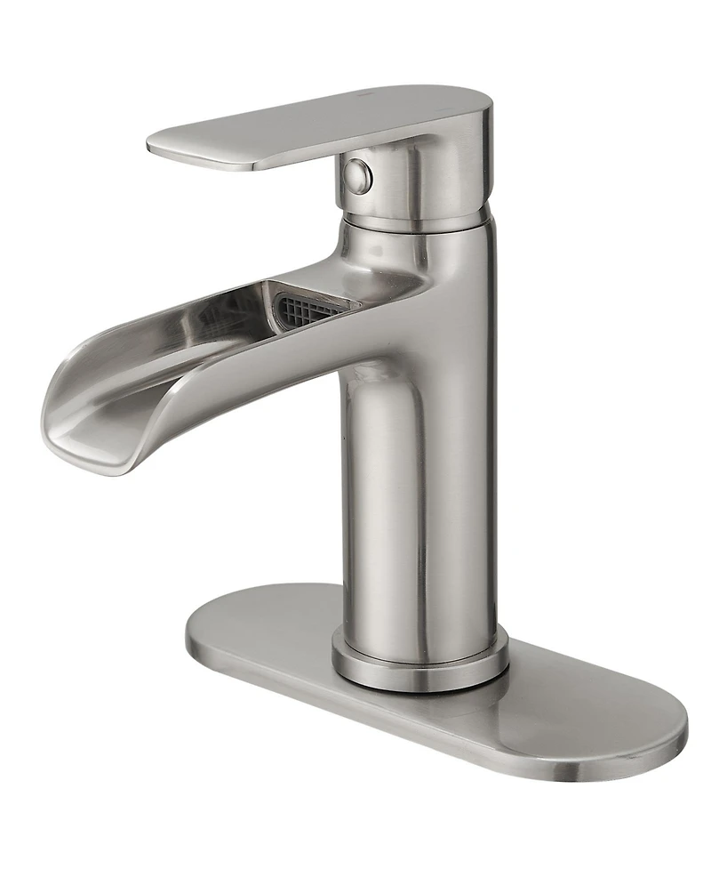 Waterfall Single Hole Single-Handle Low-Arc Bathroom Faucet With Pop-up Drain Assembly Brushed Nickel