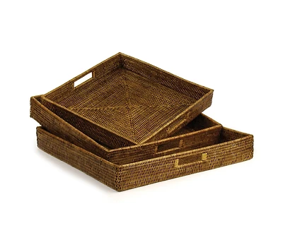 Burma Rattan Ottoman Trays, Set Of 3