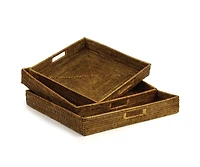 Burma Rattan Ottoman Trays, Set Of 3