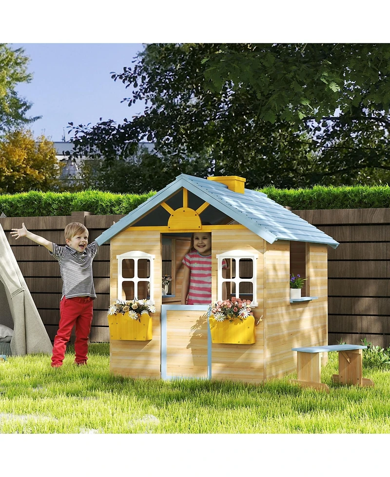 Outsunny 44.5" Wooden Playhouse for Kids Outdoor Garden Pretend Play Games