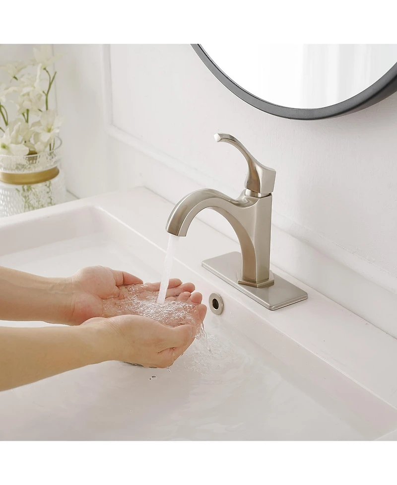 Single-Handle Single-Hole Farmhouse Bathroom Faucet Drip-Free Lavatory Rv Sink Brushed Gold