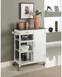 Kings Brand Furniture Sanford Wood & Marble Finish Top Kitchen Storage Cabinet Cart
