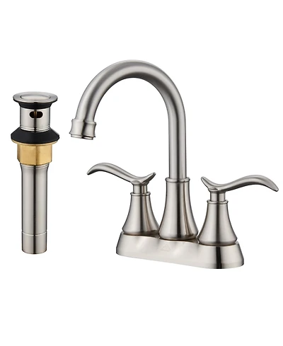 4 Inch 2-Handle Centerset Bathroom Sink Faucet with Drain Assembly and Supply Hose cUPC Lavatory Mixer Double Handle Tap Deck Mounted Oil Rubbe