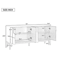Storage Cabinet Sideboard Wooden with 4 Doors for Hallway, Entryway, Living Room, Adjustable Shelf