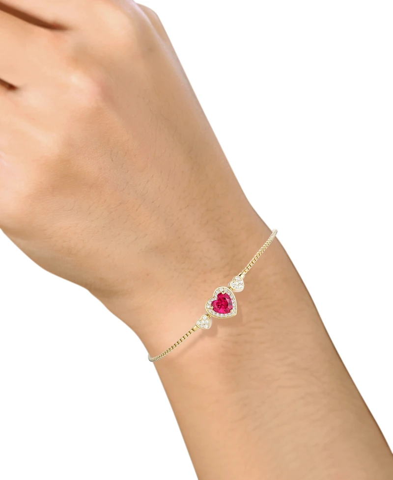 Lab-Grown Ruby (1-1/2 ct. t.w.), Lab-Grown White Sapphire (1/4 ct. t.w.) & Diamond Accent Heart Slider Bracelet in 14K Gold Over Sterling Silver