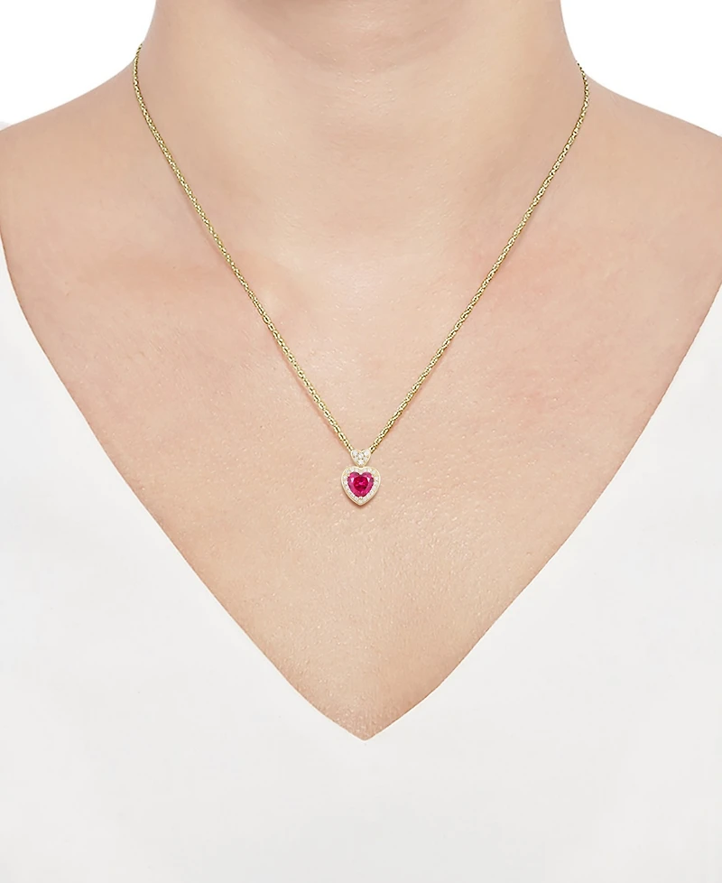 Lab Grown Ruby (1 ct. t.w.), White Sapphire (1/5 ct. t.w.) & Diamond Accent Heart Pendant Necklace in 14K Gold Over Sterling Silver, 18"