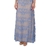 Adrianna Papell Women's Embroidered V-Neck Lace Gown