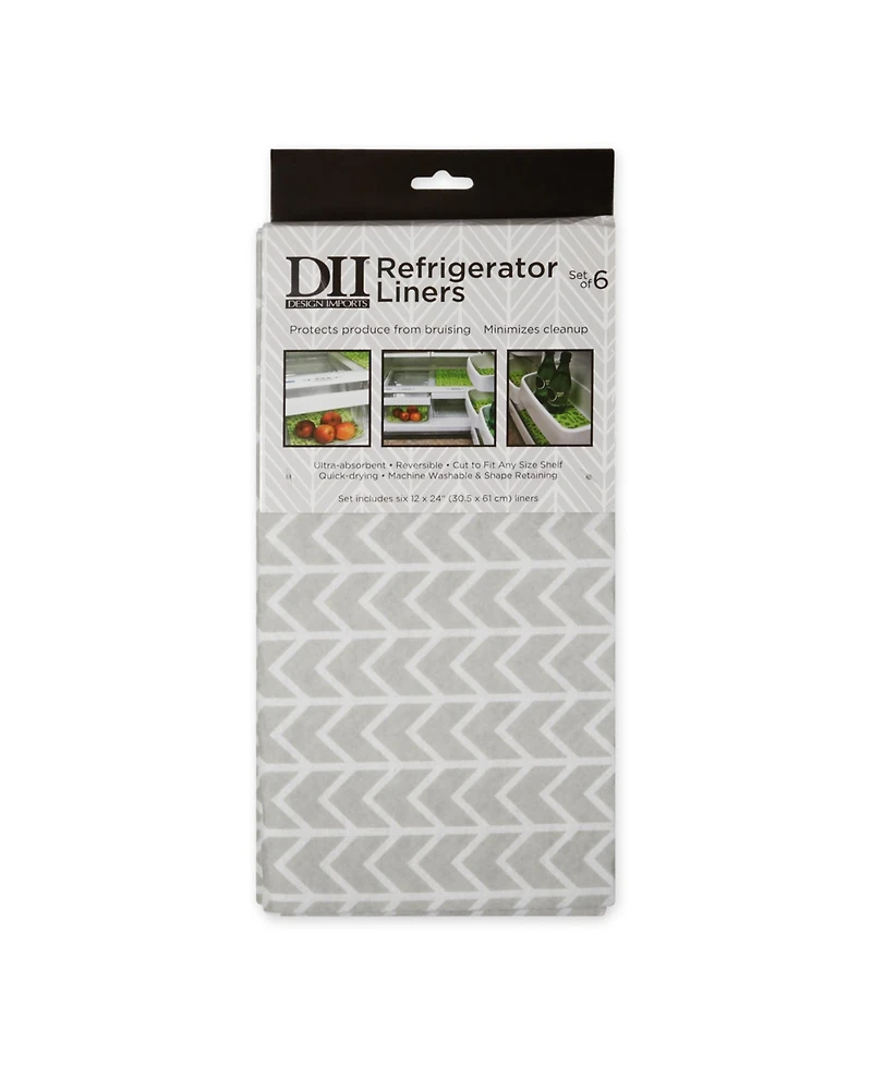 Design Imports Herringbone Print Fridge Liner 6 Pack Set, 24" x 12"