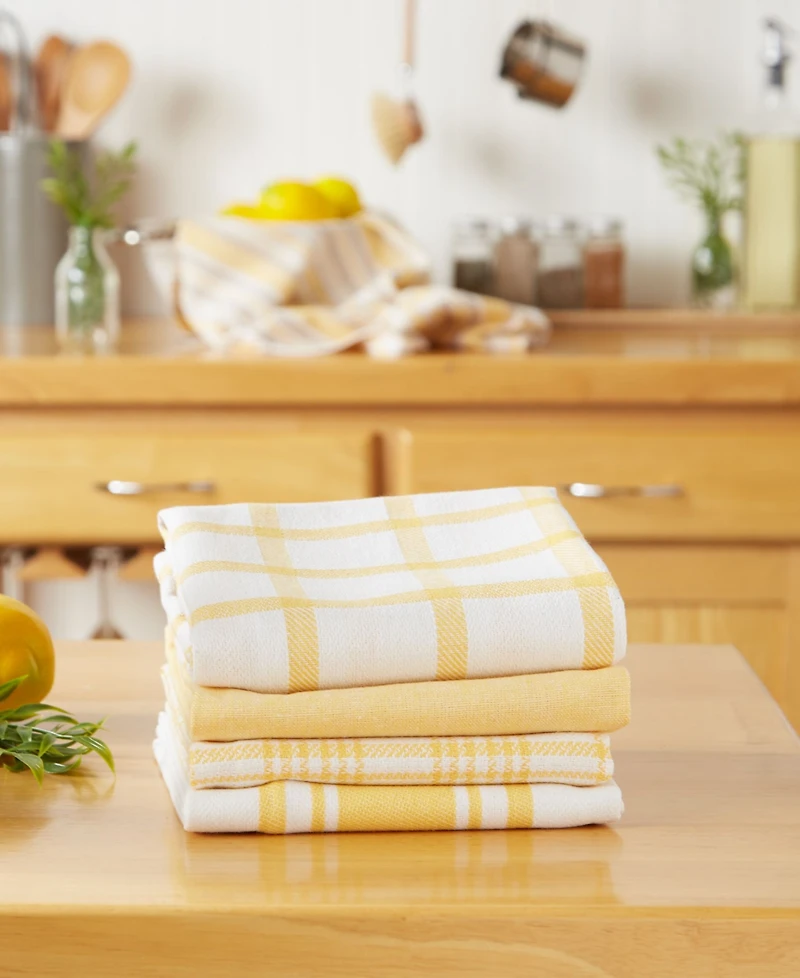 Design Imports Woven Cotton Dishtowels 5 Pack Set, 18" x 28"