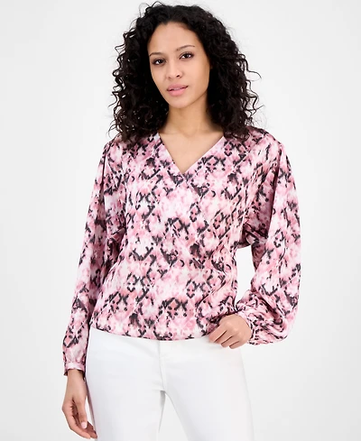 Boss Orange Women's Printed Long-Sleeve V-Neck Blouse