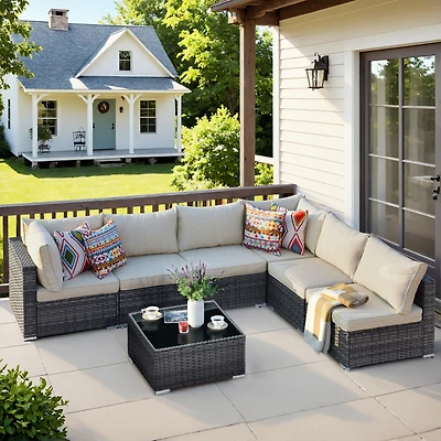 Xizzi 7-Piece Patio Furniture Outdoor Sofa Sets with New Wicker,Cushions and Coffee Table Suitable For patio, garden, backyard, yard balcony,Navy