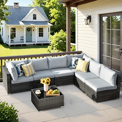 Xizzi 7-Piece Patio Furniture Outdoor Sofa Sets with New Wicker,Cushions and Coffee Table Suitable For patio, garden, backyard, yard balcony,Navy