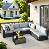 Xizzi 7-Piece Patio Furniture Outdoor Sofa Sets with New Wicker,Cushions and Coffee Table Suitable For patio, garden, backyard, yard balcony,Navy
