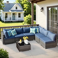 Xizzi 7-Piece Patio Furniture Outdoor Sofa Sets with New Wicker,Cushions and Coffee Table Suitable For patio, garden, backyard, yard balcony,Navy