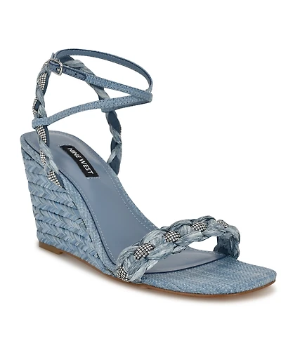 Nine West Women's Nashy Woven Embellished Wedge Sandals