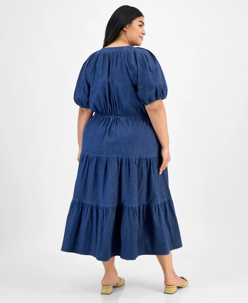 Anne Klein Plus Size Puff-Sleeve Tiered Midi Dress