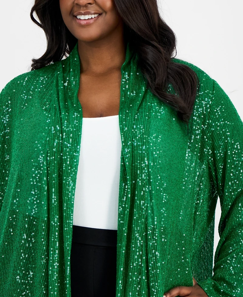 Anne Klein Plus Open-Front Sequin Cardigan