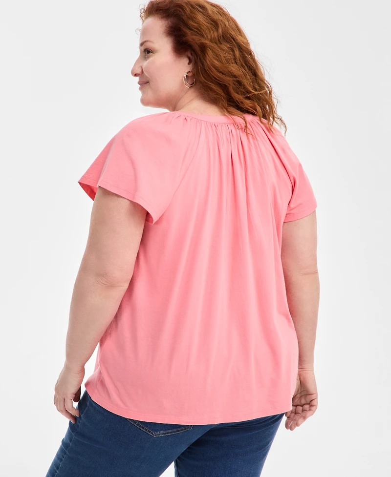 Style & Co Plus Size Flutter-Sleeve Top, Exclusively at Macy's
